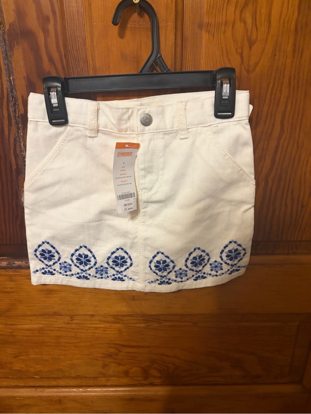 Gymboree White Mini Skirt with Blue Embroidered Hem